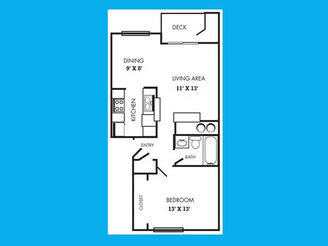 One Bedroom, One Bath J103 floor plan